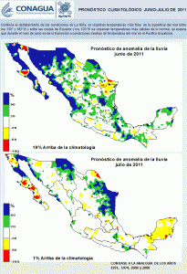 Pronóstico Climatológico Junio-Julio 2011, desviación de condiciones promedio