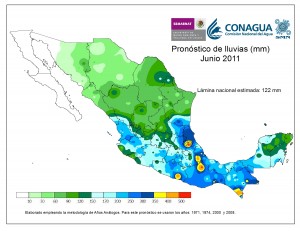 Pronóstico de lluvias para Junio 2011